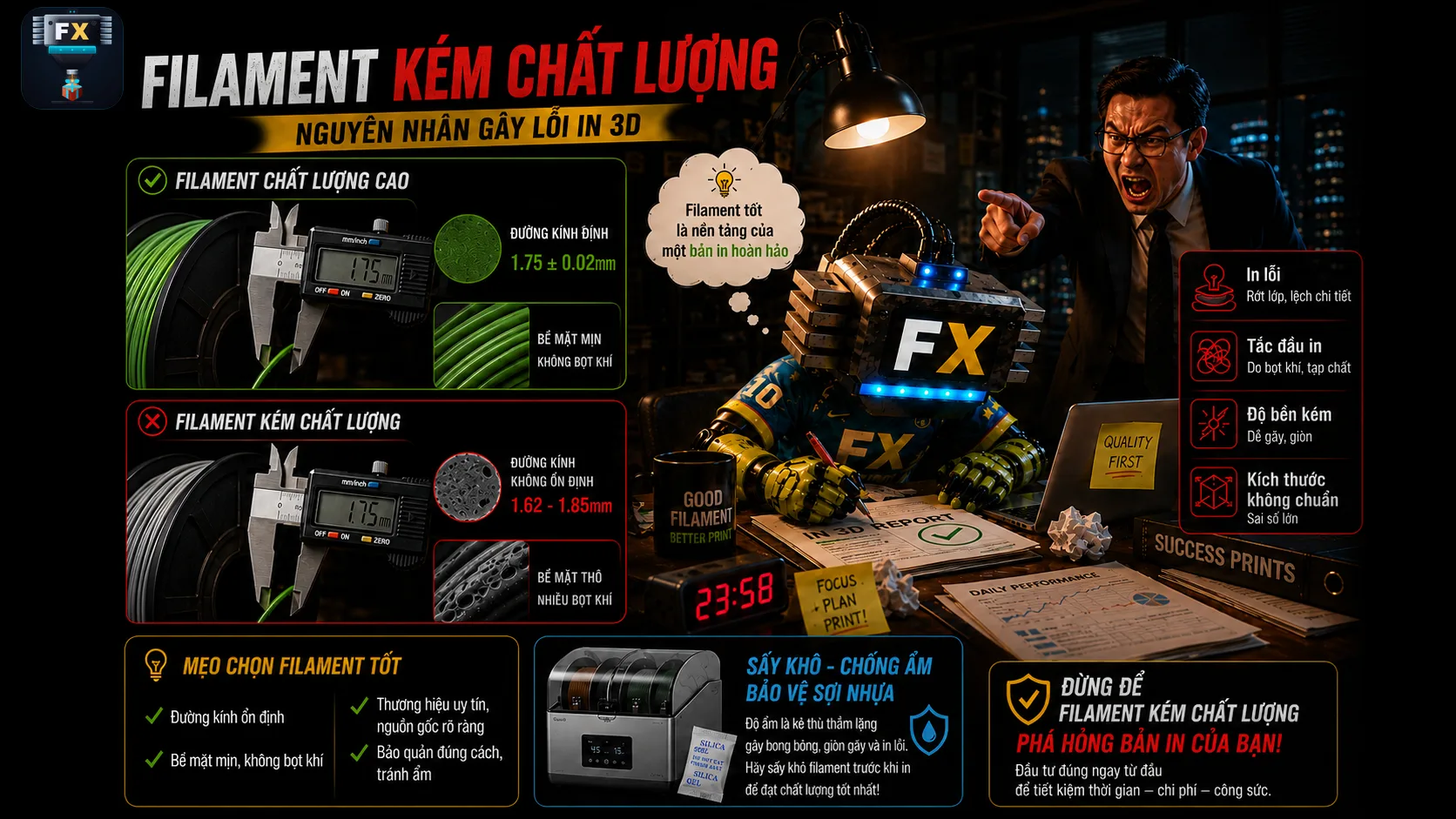 Filament kém chất lượng — nguyên nhân gây lỗi in 3D